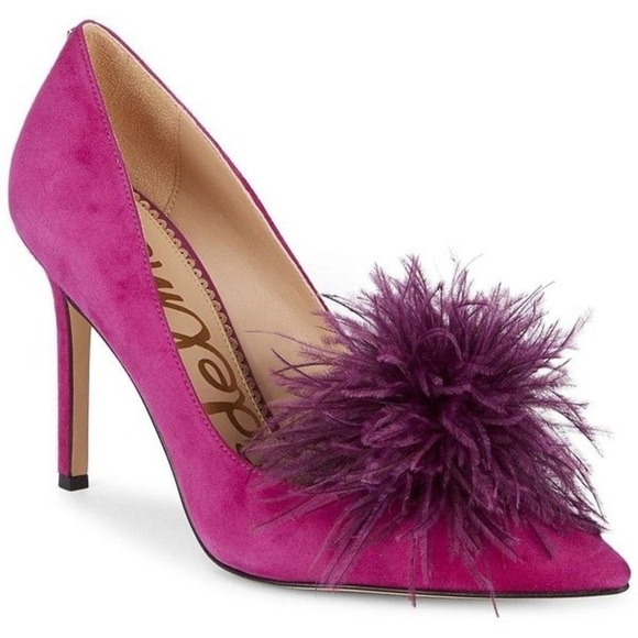 Sam Edelman Haide Feather Suede Leather Pom Pom Stiletto Pumps Heels Size 6 - Picture 1 of 8